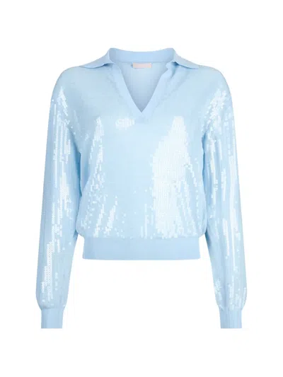 Liu •jo Sequin V-neck Sweater In Blue