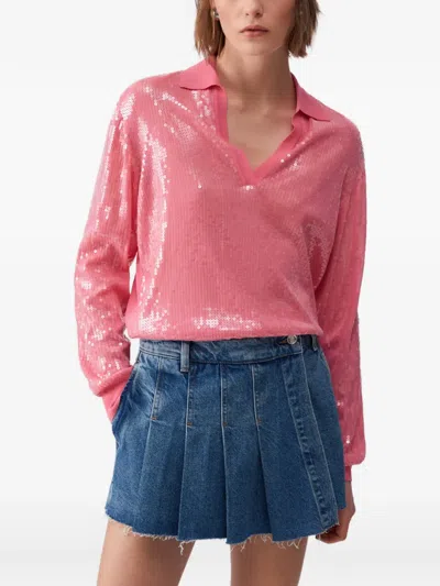 Liu •jo Sequin V-neck Sweater In Pink