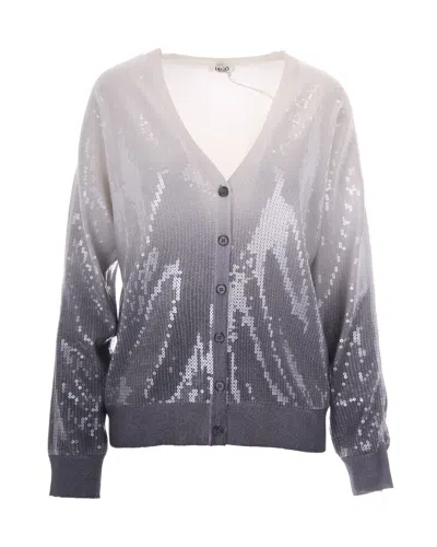 Liu •jo Liu Jo Sequin V-neck Button-front Cardigan In Gray Shaded