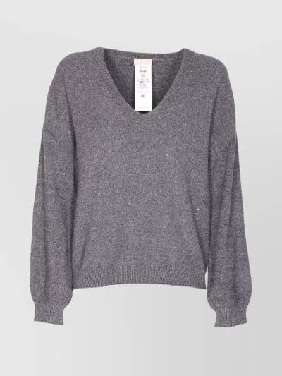 LIU •JO SEQUINED V-NECK KNIT SWEATER