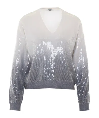 Liu •jo Sequined V-neck Knit Sweater In Multi
