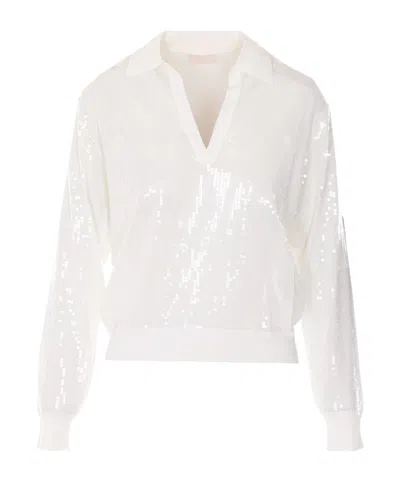 Liu •jo Liu Jo Sequined V-neck Knitted Sweater In White