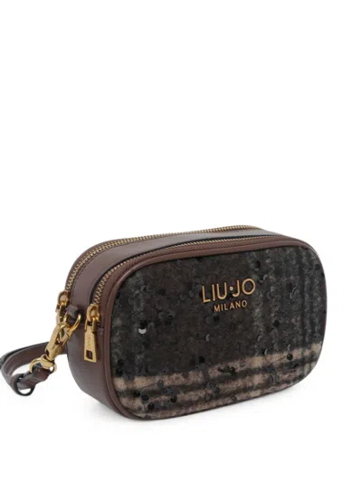 Liu •jo Sequin-embellished Checked Shoulder Bag In Brown