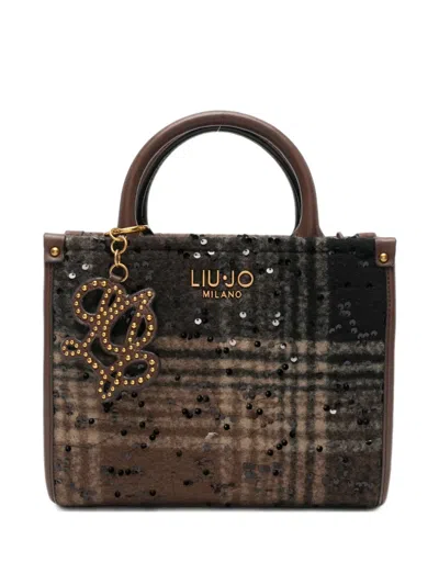 Liu •jo Sequin-embellished Check-pattern Tote Bag In Black