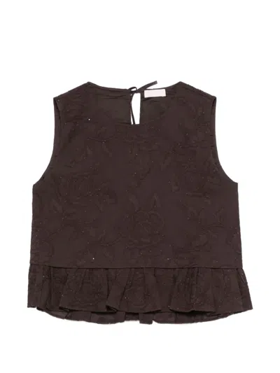 Liu •jo Sequin-embellished Embroidered Top In Brown