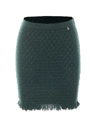 Liu •jo Sequin-embellished Fringed Mini Skirt In Green