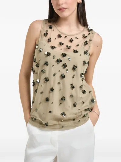 Liu •jo Sequin-embellished Mesh Top In Neutral