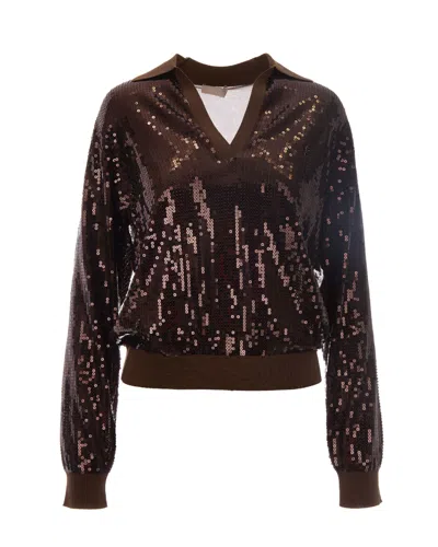 Liu •jo Liu Jo Sequin-embroidered Sweater In Brown