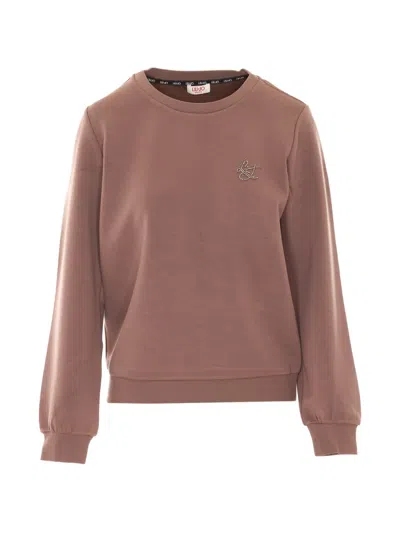 Liu •jo Sequin-logo Sweatshirt In Brown