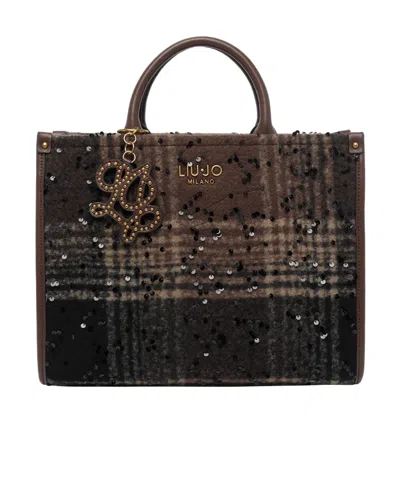 Liu •jo Liu Jo Sequinned Checked Medium Tote Bag In Black