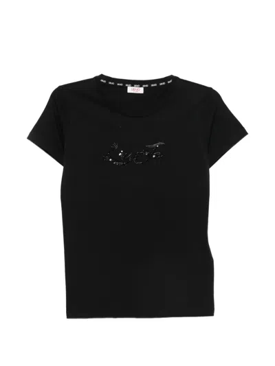 Liu •jo Sequinned-logo T-shirt In Blue