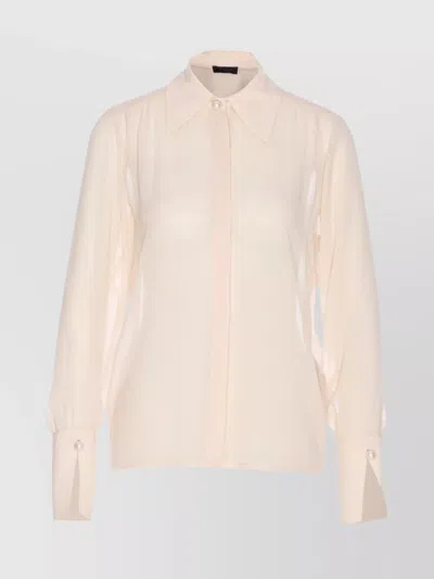 LIU •JO SHEER FABRIC LONG SLEEVES POINTED COLLAR TOP