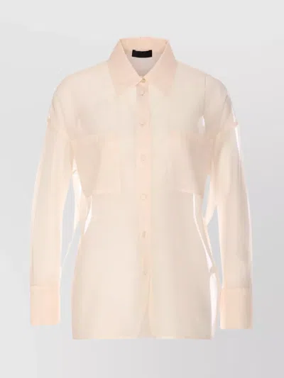 Liu •jo Sheer Fabric Long Sleeves Shirt With Collar In Neutral