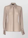 Liu •jo Sheer Fabric Pointed Collar Long Sleeves Top In Neutral