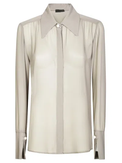 Liu •jo Sheer Lightweight Blouse With Classic Collar In Neutral