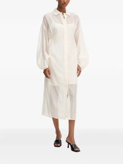 Liu •jo Sheer-finish Balloon-sleeve Midi Dress In White