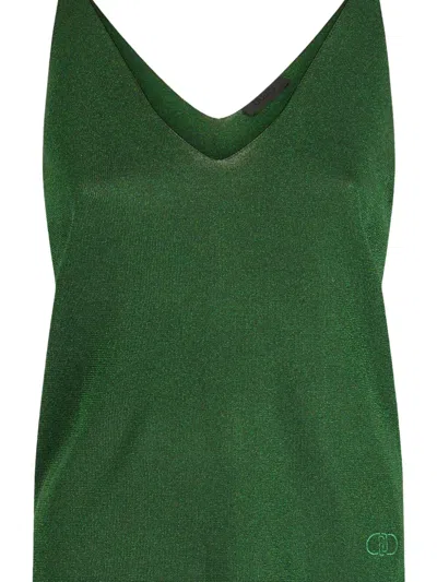 Liu •jo Shimmering V-neck Top In Green