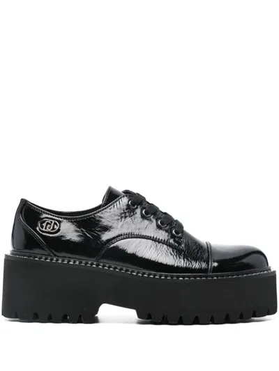 Liu •jo Shiny Black Calfskin Shoes With Laces