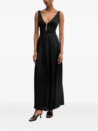 Liu •jo Shirred-waist V-neck Maxi Dress In Black