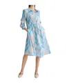 Liu •jo Liu Jo Chevron Pattern Midi Dress With Cinched Waist In Blue