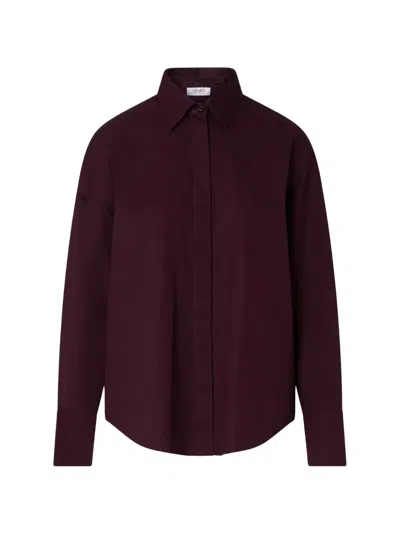 Liu •jo Shirt With Jacquard Satin Insert In Purple