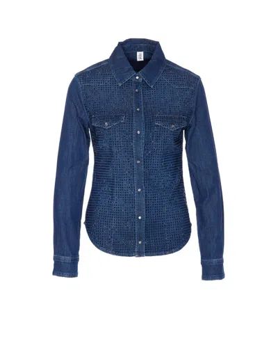 Liu •jo Crystal Decorated Denim Shirt In Blue