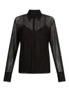 Liu •jo Long Sleeve Sheer Shirt With Crystal Embellishments In Black