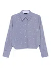 Liu •jo Cropped Blue Shirt With Checkered Pattern In Blue