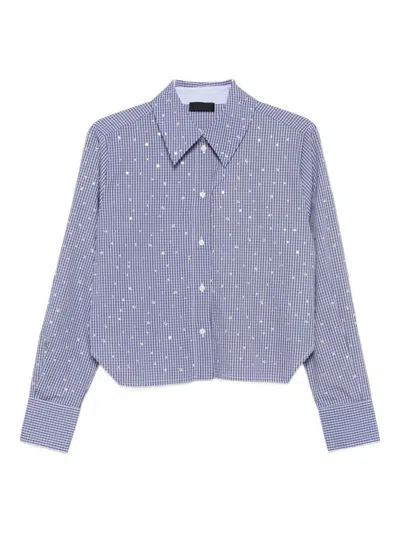 LIU •JO LIU JO BLUE CHECKED SHIRT WITH RINHESTONES