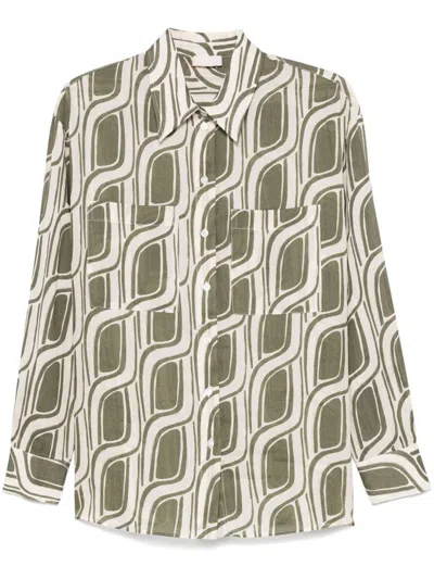 LIU •JO LIU JO RAMIE SHIRT IN GREEN MITIF WITH TWO CHEST PATCH POCKETS