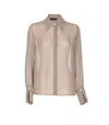Liu •jo Sheer Fabric Pointed Collar Long Sleeves Top In Neutral