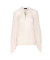 Liu •jo Bow Collar Button Charm Keyhole Pleated Sheer In White