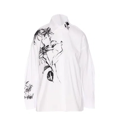 Liu •jo Floral Print Long Sleeve Shirt With Strass In Gray