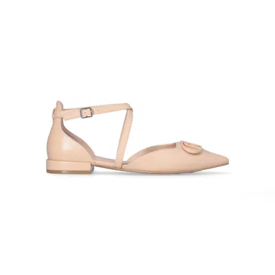 Liu •jo Liu Jo Shoes Low Beige Leather Purple 19 With Faux Buckle Clasp In Neutral