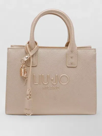 Liu •jo Shopper Bag Textured Finish Shoulder Strap Charm In Neutral
