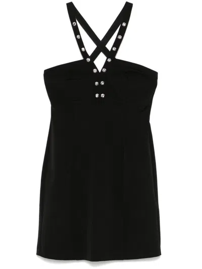 LIU •JO SHORT BLACK DRESS ADORNED WITH RHINESTONES