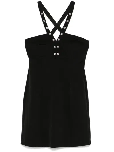 LIU •JO LIU JO SHORT BLACK DRESS ADORNED WITH RHINESTONES