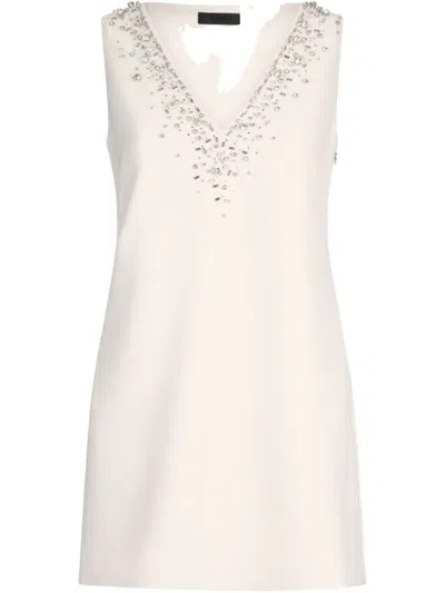 Liu •jo Short Champagne-coloured Dress With Bejewelled Embellishment In White