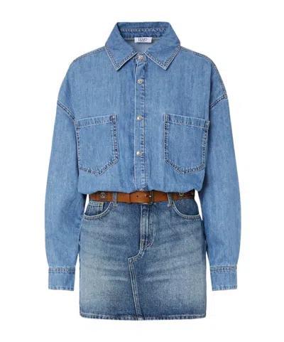 Liu •jo Short Denim Dress With Belt In Multi