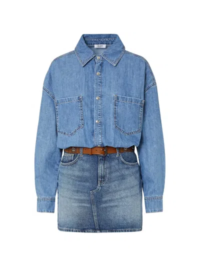 Liu •jo Short Denim Dress With Belt In Multi