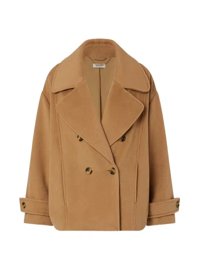 Liu •jo Short Double-breasted Wool Coat In Neutral