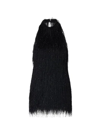 Liu •jo Short Dress With Frayed Fabric In Black