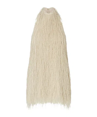 Liu •jo Short Dress With Frayed Fabric In Neutral