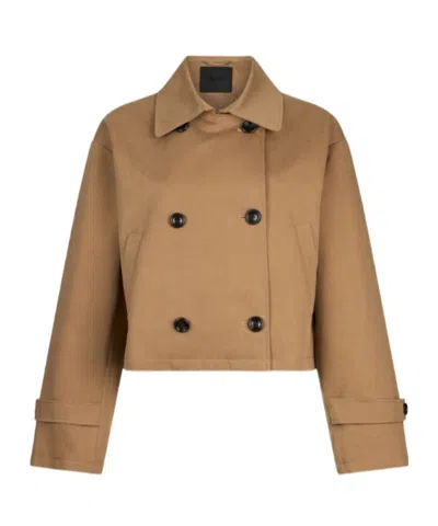 Liu •jo Short Gabardine Trench Coat In Brown