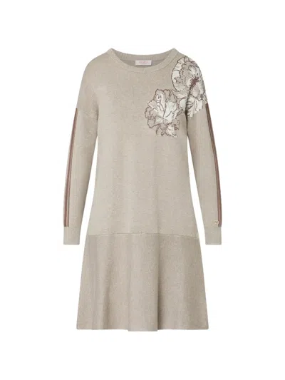 Liu •jo Short Jacquard Knit Dress In Neutral