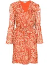 Liu •jo Liu Jo Short Multicolored Orange Dress With V-neck