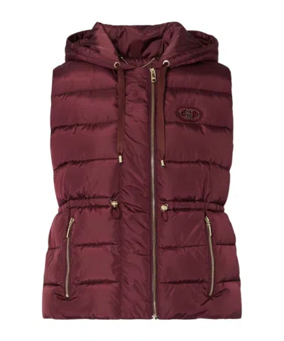 Liu •jo Short Padded Nylon Jacket In Burgundy