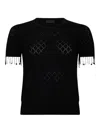 Liu •jo Short-sleeve Black Sweater With Diamond Pattern In Black