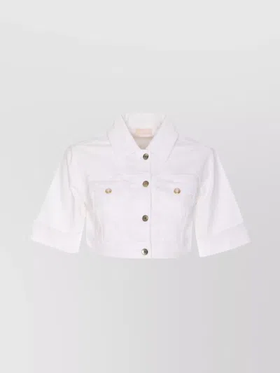 Liu •jo Short Sleeve Cropped Collared Jacket In White