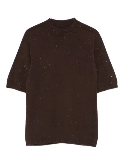Liu •jo Short-sleeve Knitted Top In Brown